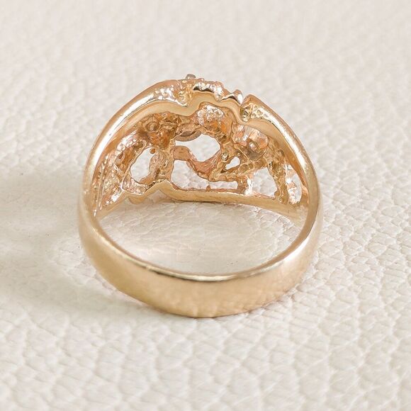 Vintage 14K Gold Brutalist Diamond Ring | Custom Artisan Cast | 0.43ctw | Size 7 - Picture 6 of 16